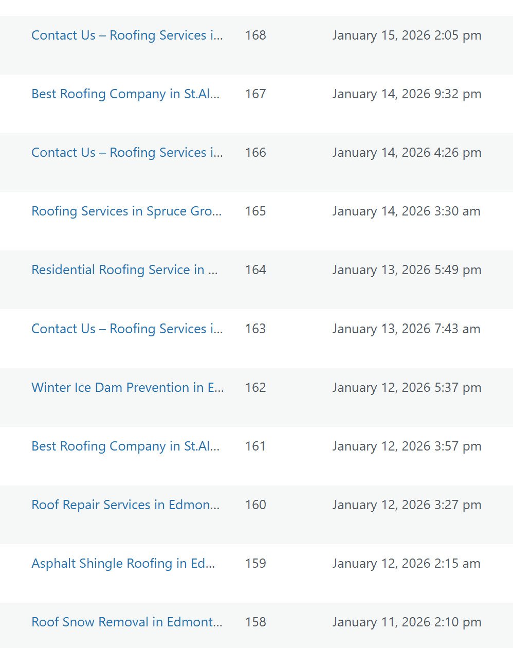 Roofing page report list screenshot example 2